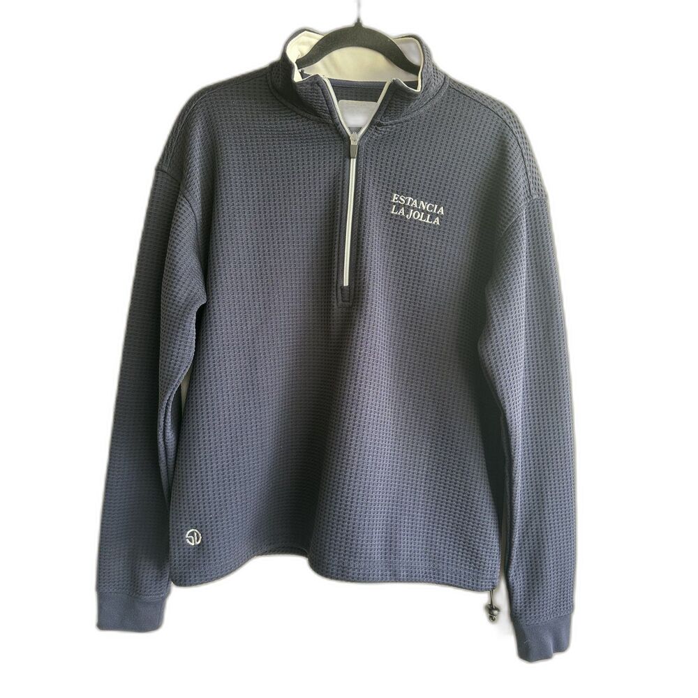 Straight Down Estancia La Jolla Quarter Zip Large Navy Golf Waffle Texture